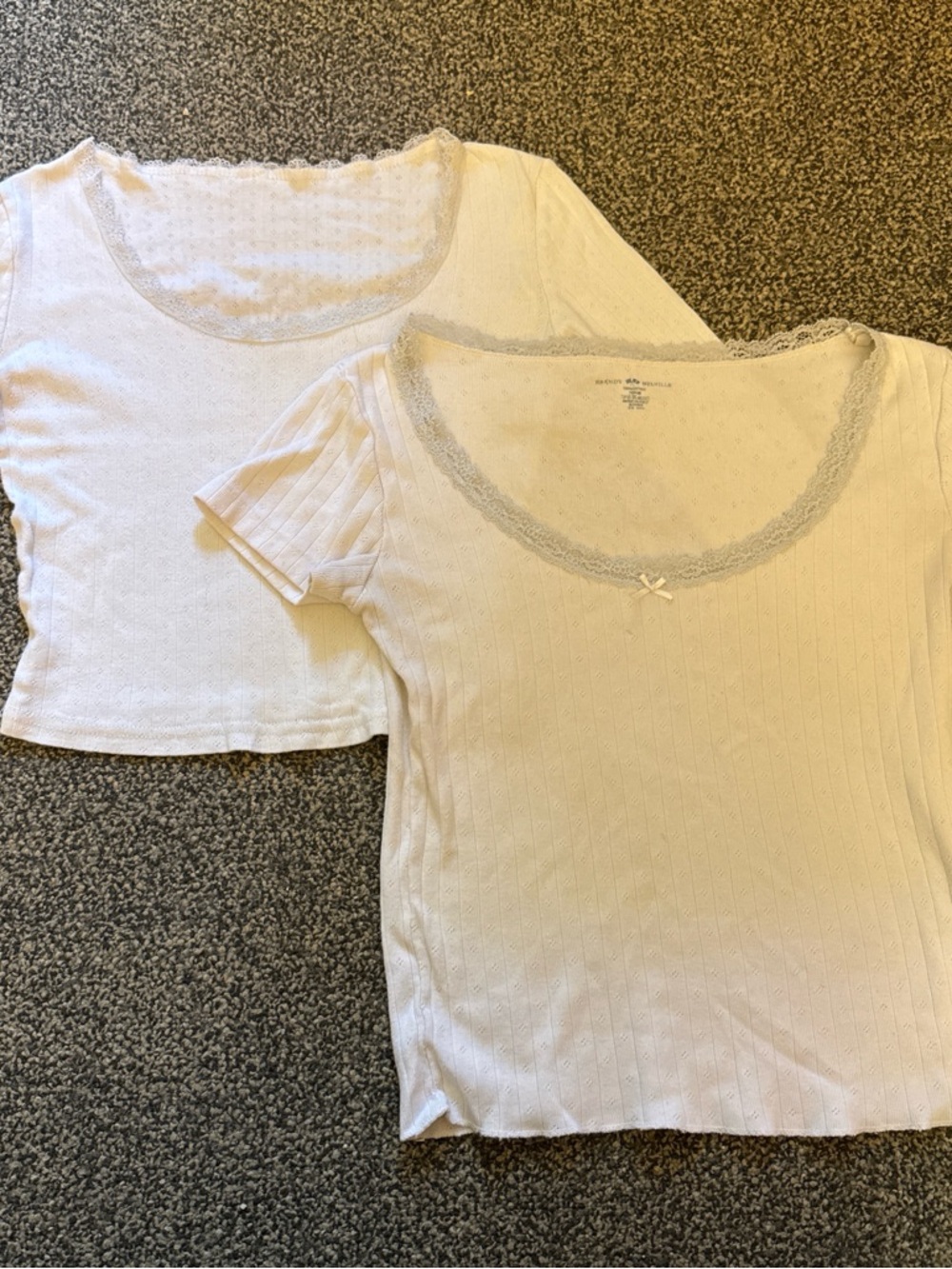 White Lace-Trim Pointelle Scoop Neck Brandy Melville Tops Set